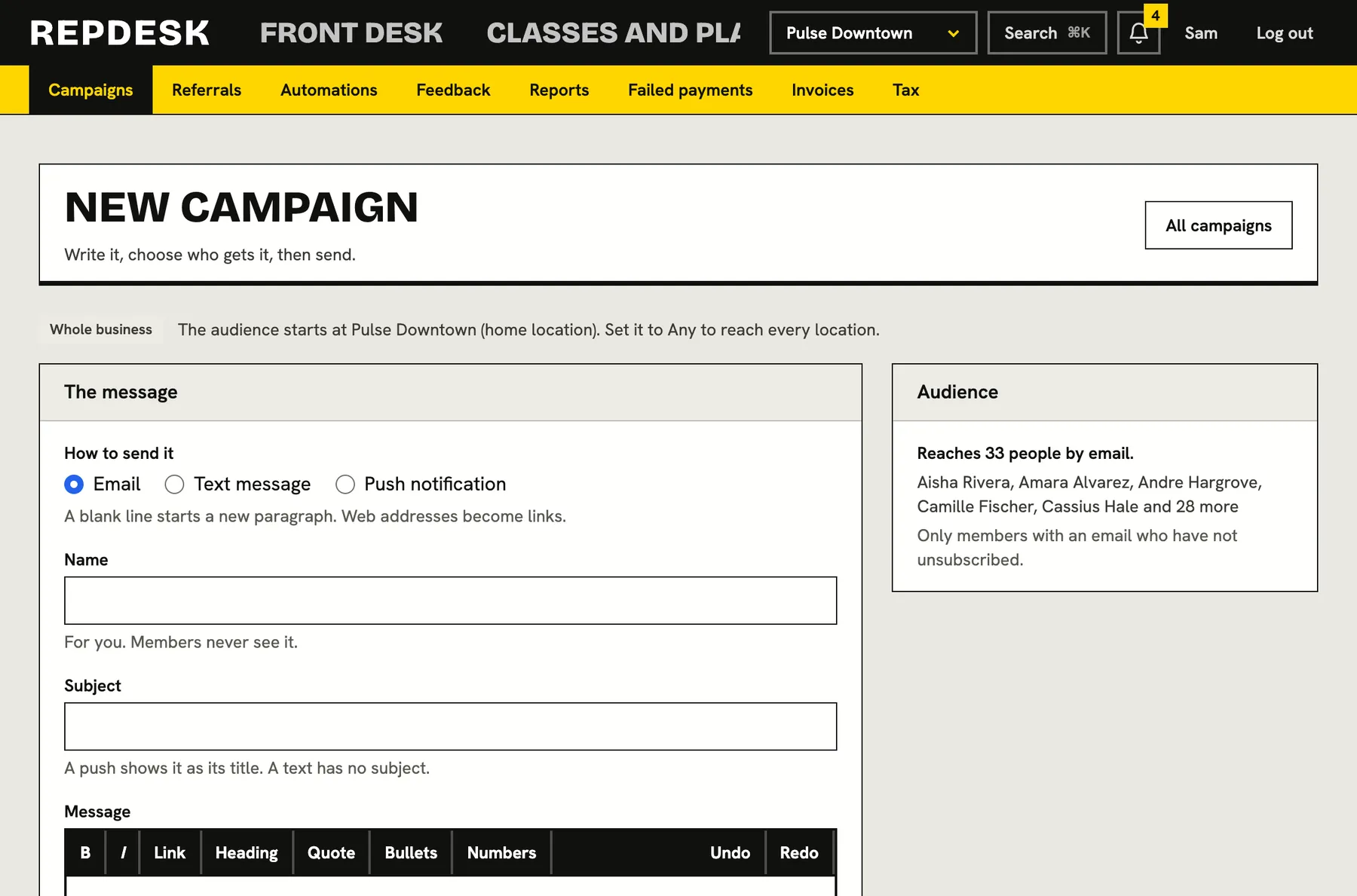 Campaigns screen