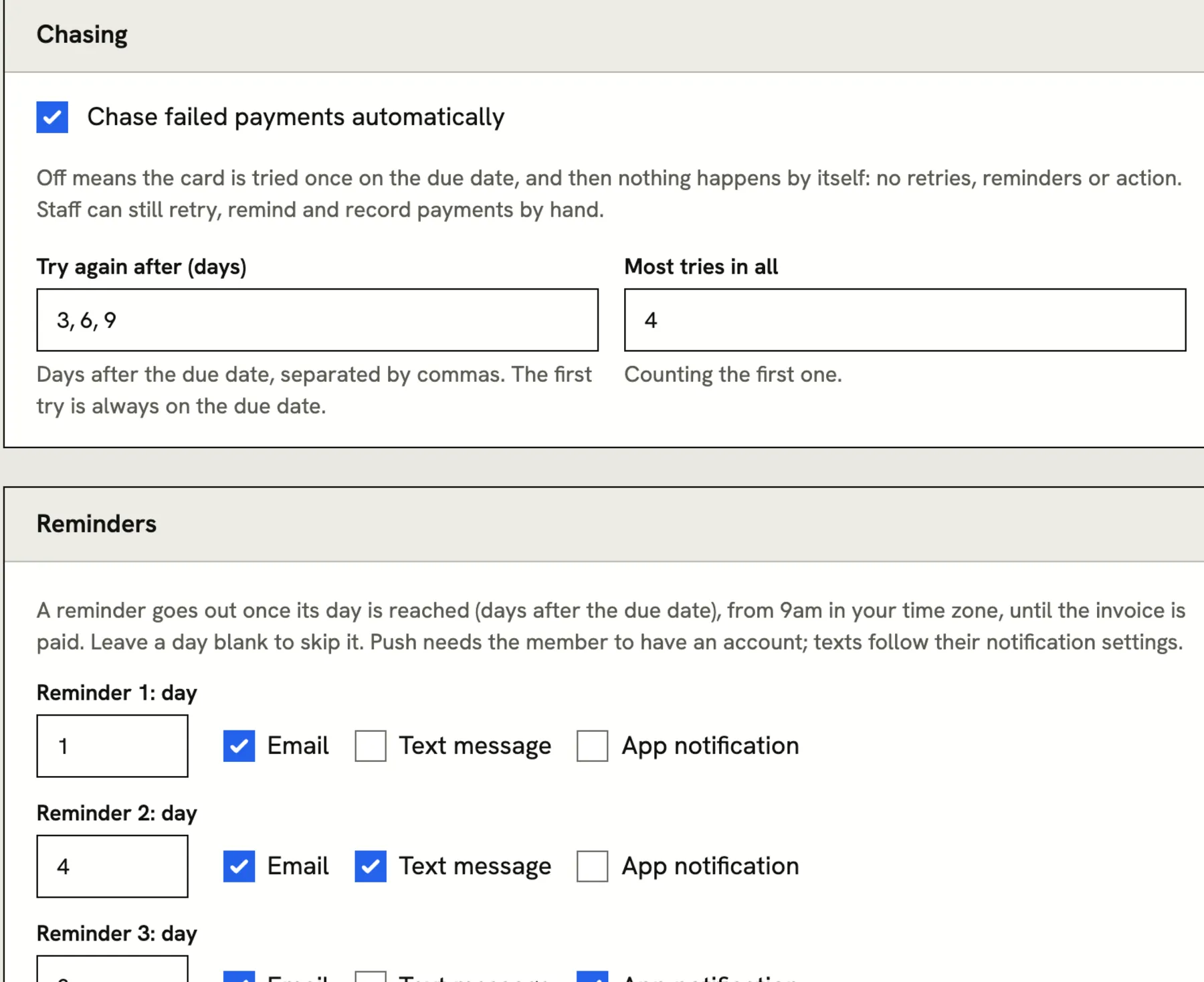 Reminders by email, text and push
