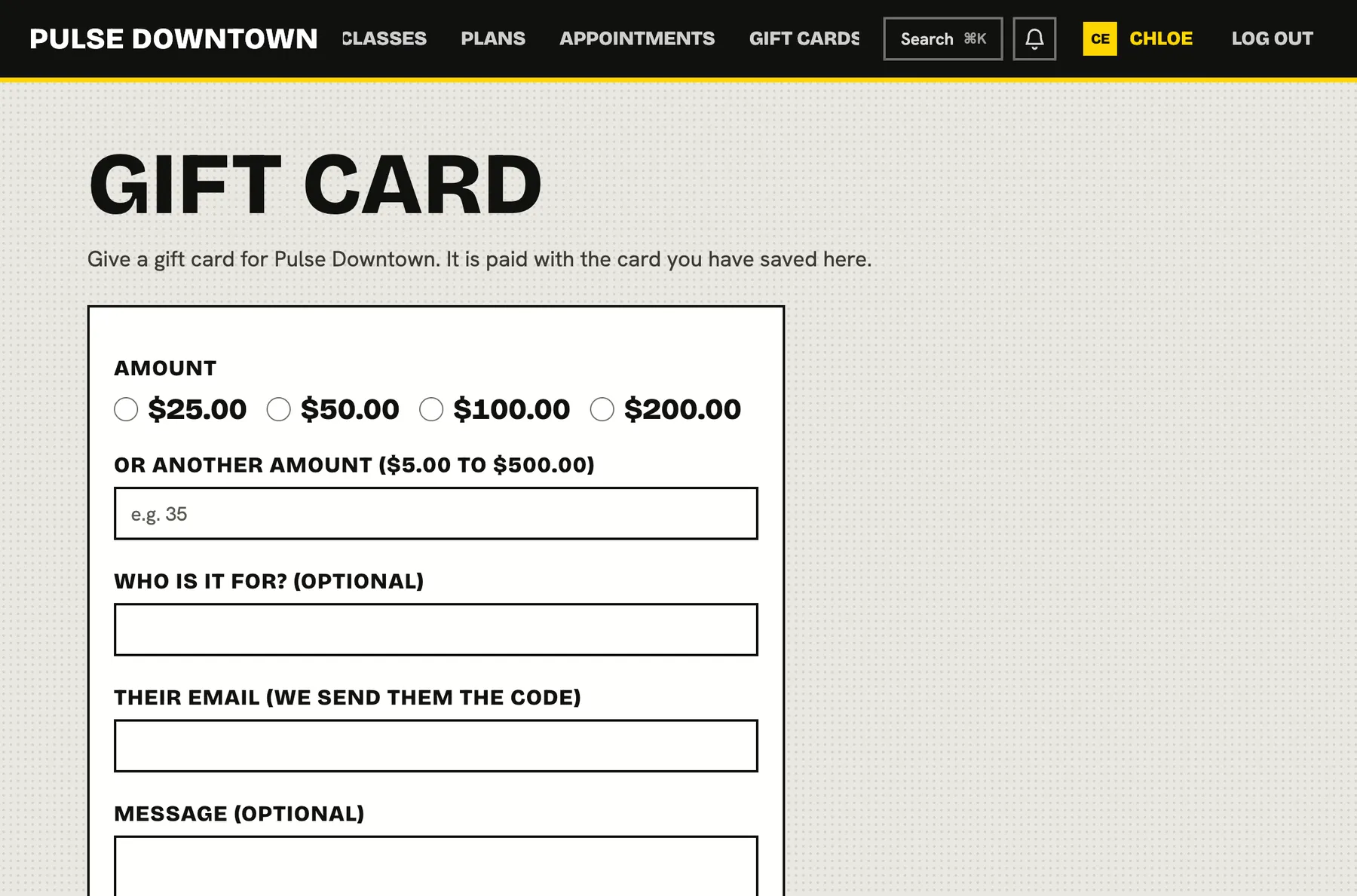 Gift cards, sold online or at the desk
