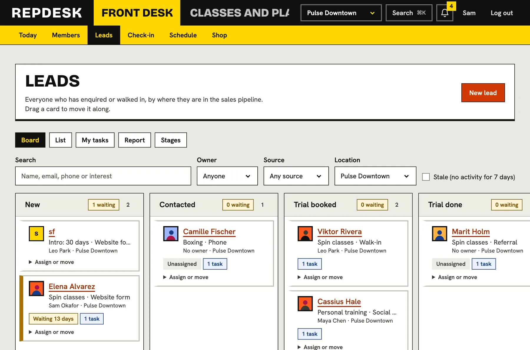 Leads and sales screen