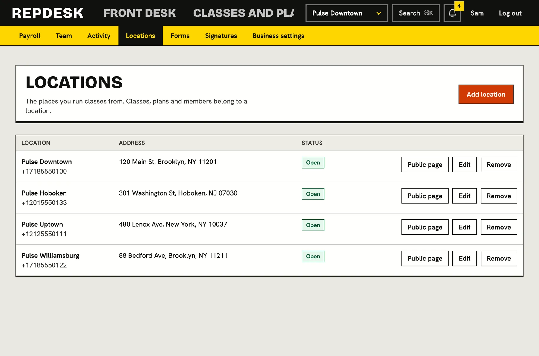Multiple locations screen
