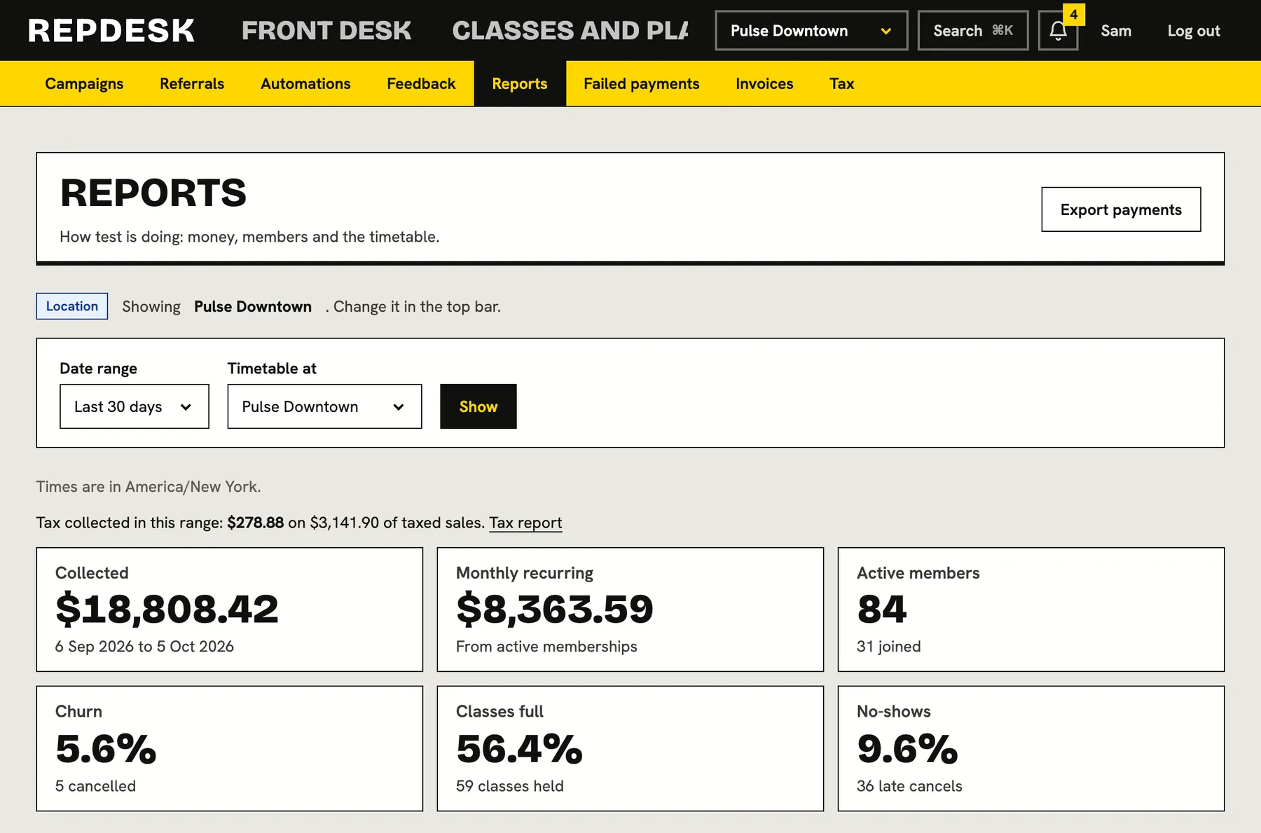 Reports screen