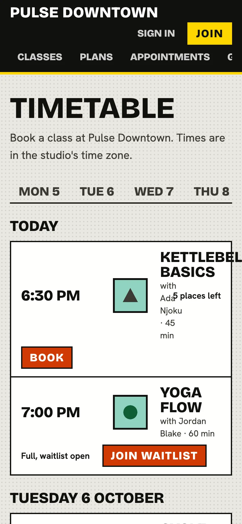 A booking page riders actually use